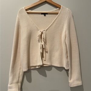 Cream Knit Tie-Front Cardigan